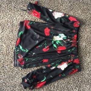 Off the shoulder, floral top.